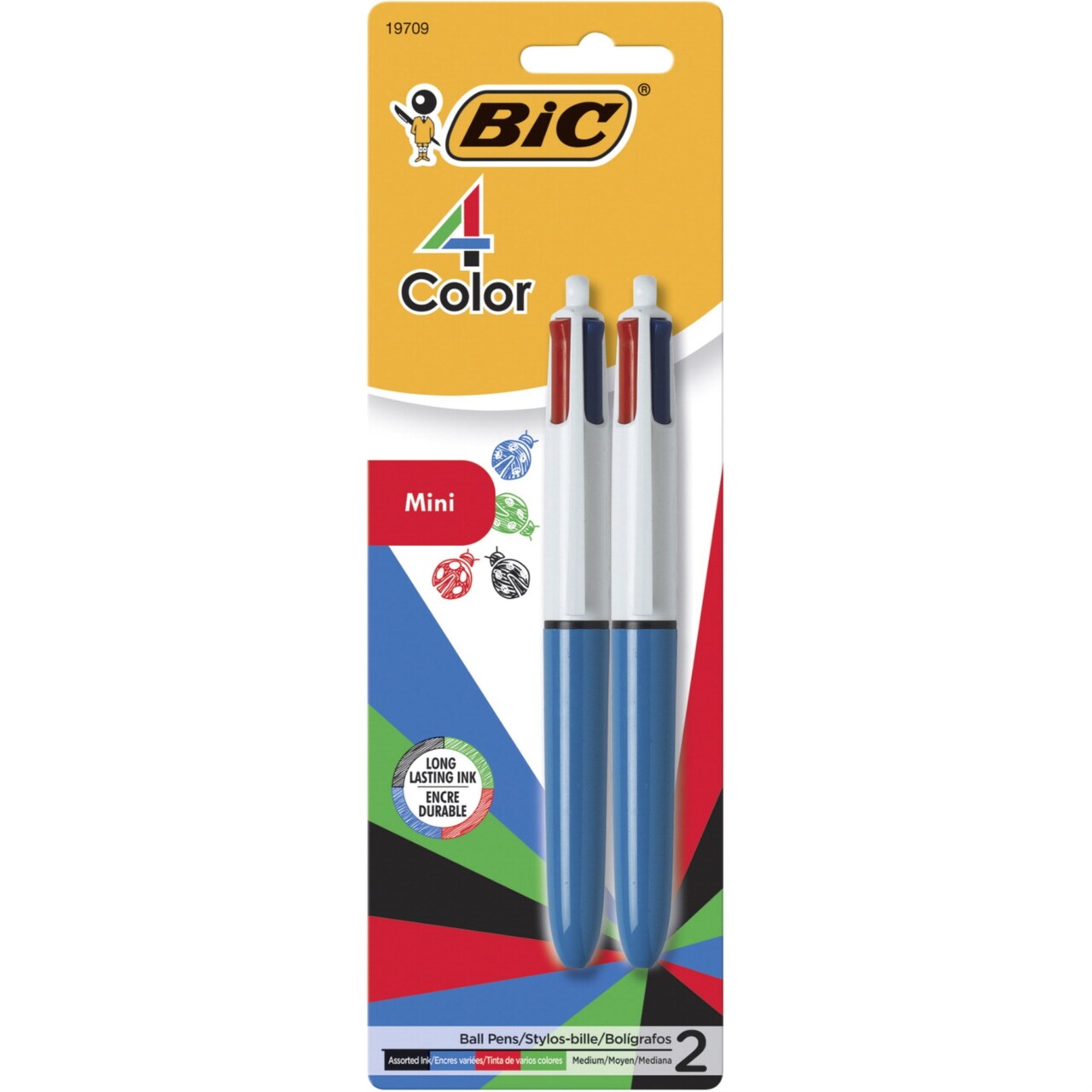 BIC 4-Color Mini Ball Pens, 1.0 mm, Assorted Colors, Pack of 2